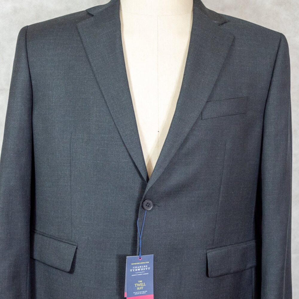 NWT $799 Charles Tyrwhitt Gray 110s Merino Wool Twill Two Piece Suit 44S 36x30